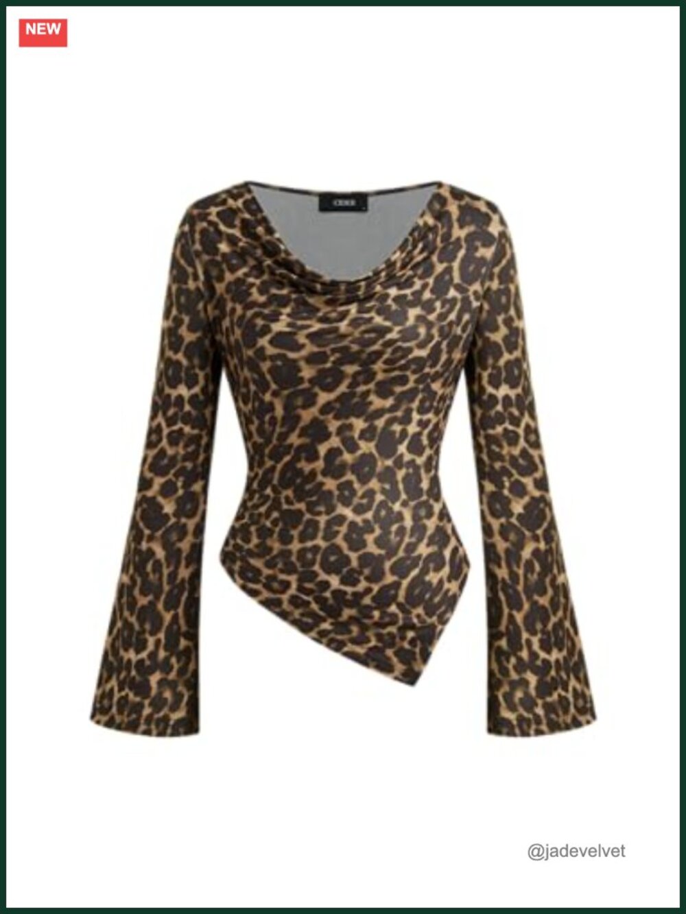 Women's Leopard Print Long Sleeve Cowl Neck Top Asymmetrical Hem Y2K Party